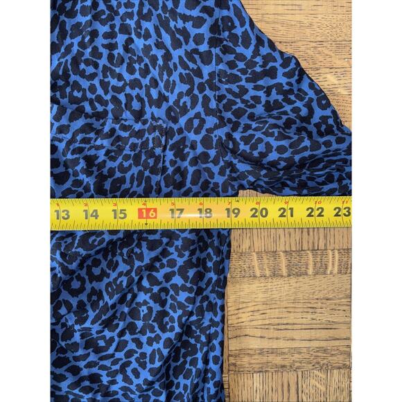 The Nu Vintage Dress Blue Animal Leopard Cheetah Tie Front Shirtdress Midi Small - Picture 7 of 7